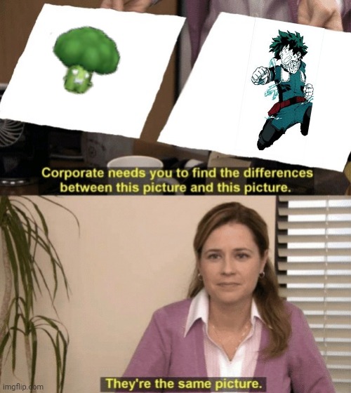 Broccoli boy | image tagged in corporate needs you to find the differences,memes,funny,my hero academia,mha | made w/ Imgflip meme maker