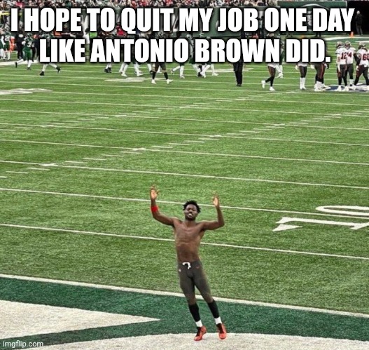 Antonio Brown Quitting | I HOPE TO QUIT MY JOB ONE DAY 
LIKE ANTONIO BROWN DID. | image tagged in nfl memes | made w/ Imgflip meme maker