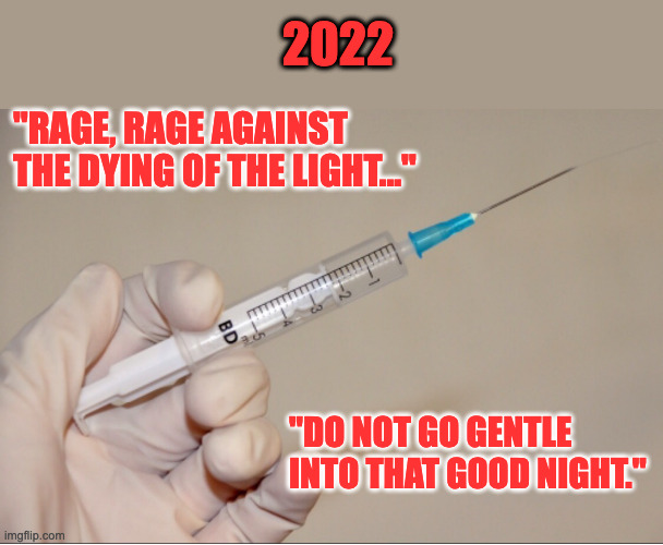 Fight the Jab | 2022; "RAGE, RAGE AGAINST THE DYING OF THE LIGHT..."; "DO NOT GO GENTLE INTO THAT GOOD NIGHT." | image tagged in giving the needle,rage,don't give in,fight,jab | made w/ Imgflip meme maker