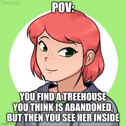 no killing her, and no ERP. enjoy! | POV:; YOU FIND A TREEHOUSE YOU THINK IS ABANDONED, BUT THEN YOU SEE HER INSIDE | made w/ Imgflip meme maker