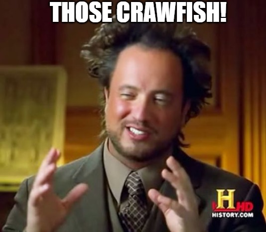 show be good | THOSE CRAWFISH! | image tagged in memes,ancient aliens | made w/ Imgflip meme maker
