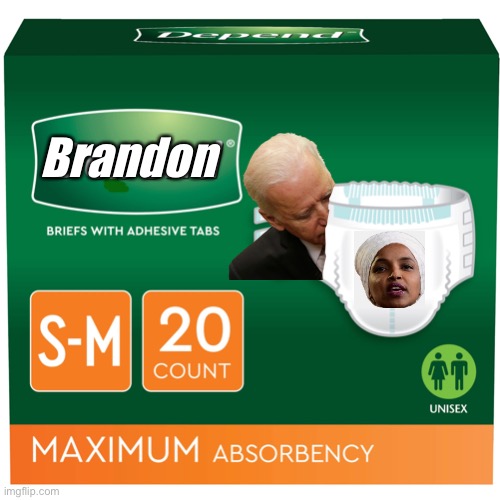 Brandon diapers are great for shitheads |  Brandon | image tagged in depend diaper,memes,joe biden,ilhan omar,bathroom humor,brandon | made w/ Imgflip meme maker