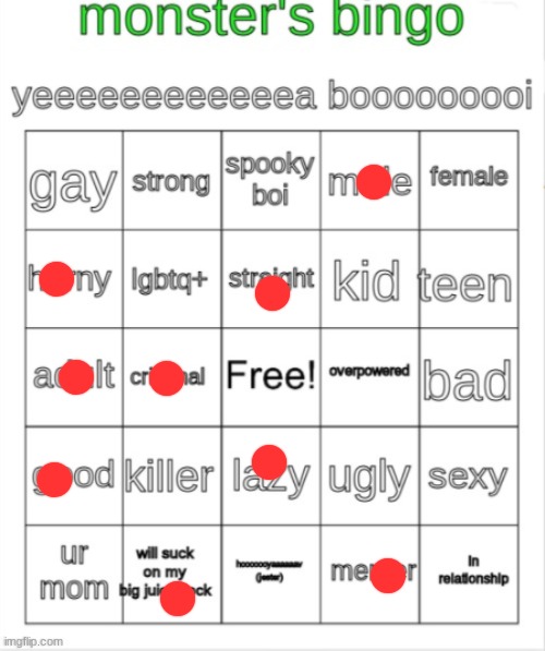 Monster's OC bingo | image tagged in monster's oc bingo | made w/ Imgflip meme maker