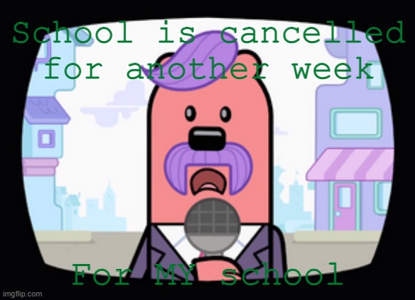 Its for classified reasons and it isn't the weather | School is cancelled for another week; For MY school | image tagged in wuzzleburge news reporter | made w/ Imgflip meme maker