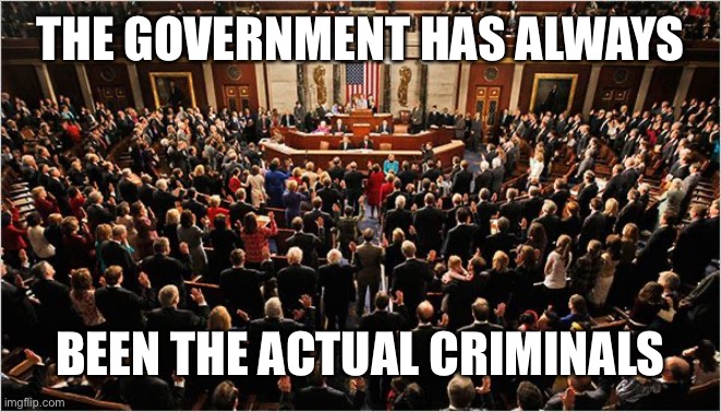 Congress | THE GOVERNMENT HAS ALWAYS BEEN THE ACTUAL CRIMINALS | image tagged in congress | made w/ Imgflip meme maker