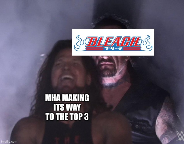 Only Teue Anime Fnas Will Get It | MHA MAKING ITS WAY TO THE TOP 3 | image tagged in anime,bleach,mha | made w/ Imgflip meme maker