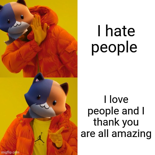 Drake Hotline Bling | I hate people; I love people and I thank you are all amazing | image tagged in memes,drake hotline bling | made w/ Imgflip meme maker