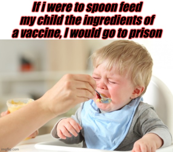 If i were to spoon feed my child the ingredients of a vaccine, I would go to prison | image tagged in vaccine,spoon feeding | made w/ Imgflip meme maker