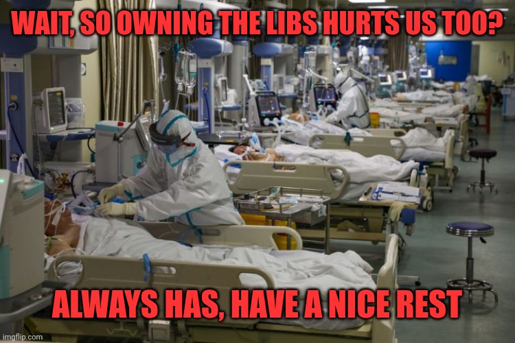 Conservative self harm | WAIT, SO OWNING THE LIBS HURTS US TOO? ALWAYS HAS, HAVE A NICE REST | image tagged in icu | made w/ Imgflip meme maker