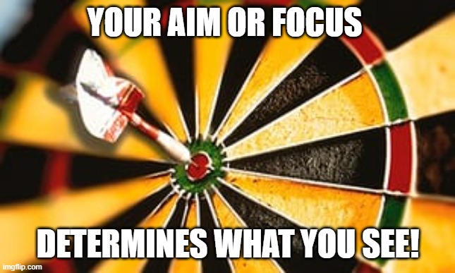 Focus | YOUR AIM OR FOCUS; DETERMINES WHAT YOU SEE! | image tagged in bullseye | made w/ Imgflip meme maker