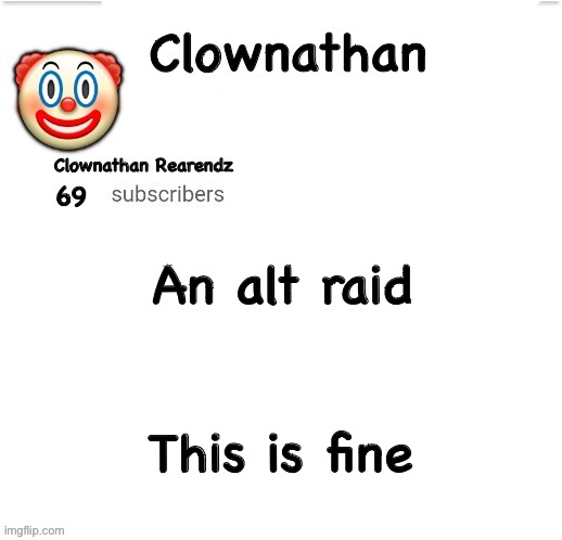 Also hello chat | An alt raid; This is fine | image tagged in clownathan template by jummy | made w/ Imgflip meme maker