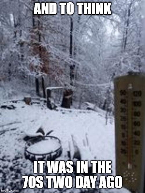 Is it spring yet? | AND TO THINK; IT WAS IN THE 70S TWO DAY AGO | image tagged in tennessee winter,winter,2022 | made w/ Imgflip meme maker