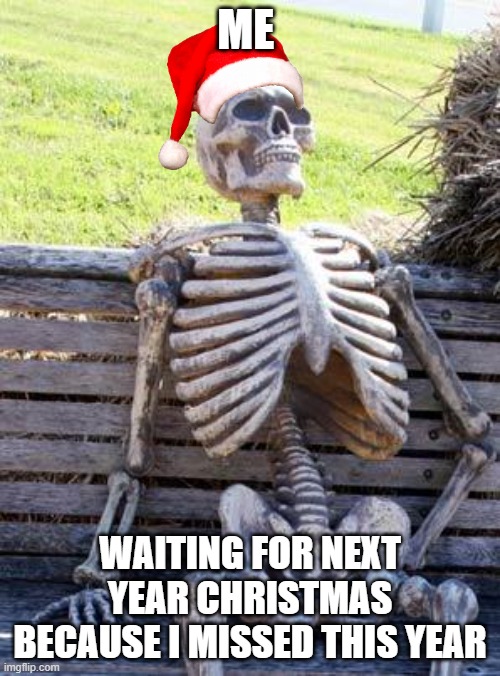 i missed christmas :( | ME; WAITING FOR NEXT YEAR CHRISTMAS BECAUSE I MISSED THIS YEAR | image tagged in memes,waiting skeleton | made w/ Imgflip meme maker