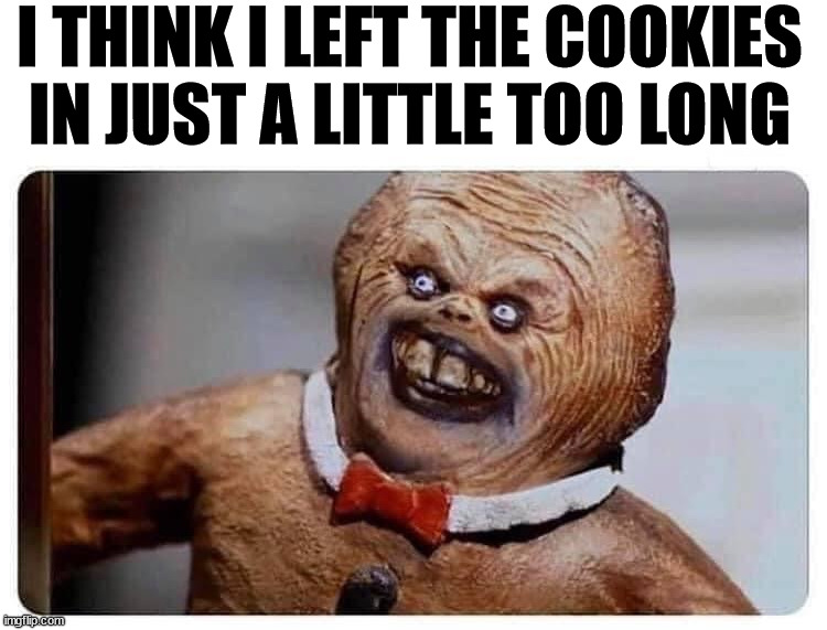 I THINK I LEFT THE COOKIES IN JUST A LITTLE TOO LONG; ......... | image tagged in cursed image | made w/ Imgflip meme maker