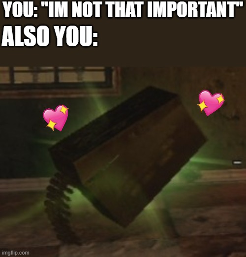 bruh all of us gamers risk life and limb for you XD | YOU: "IM NOT THAT IMPORTANT"; ALSO YOU: | image tagged in call of duty,wholesome,ammo | made w/ Imgflip meme maker