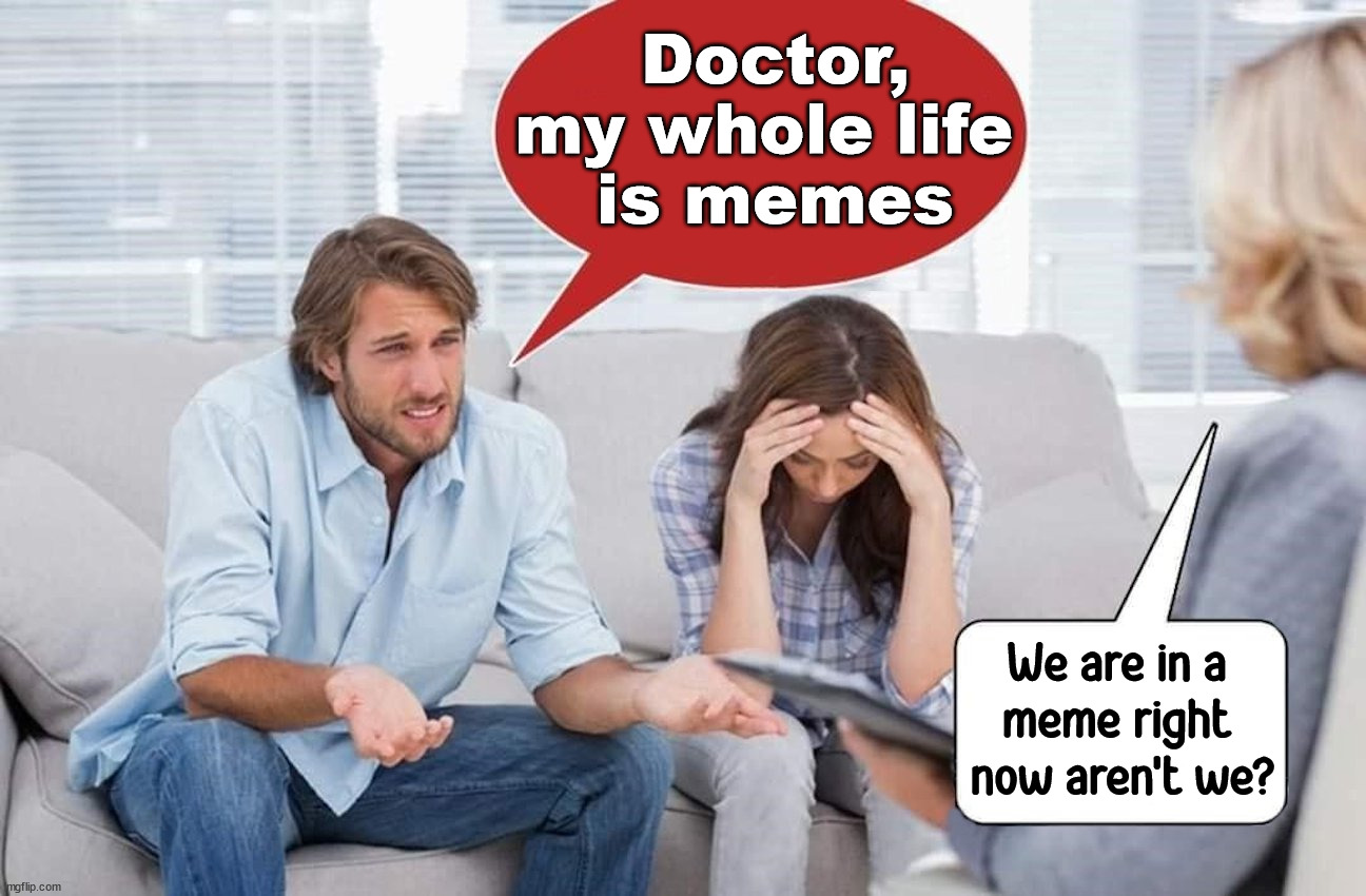 When you find yourself in a meme. |  Doctor, my whole life 
is memes; We are in a 
meme right 
now aren't we? | image tagged in memes,imgflip,doctor | made w/ Imgflip meme maker
