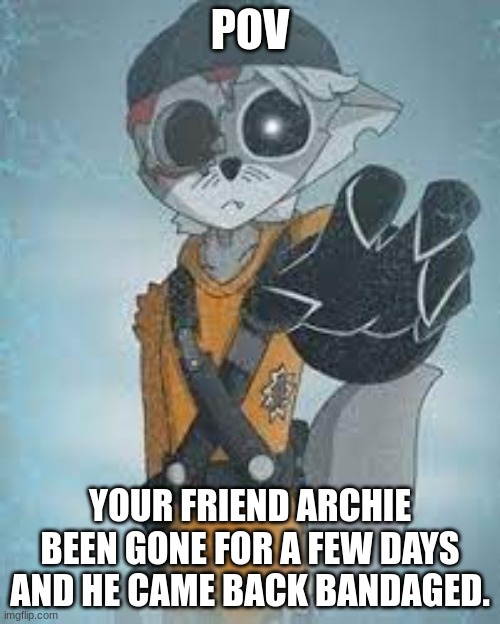 you/ your oc does not know about the skull showing. | POV; YOUR FRIEND ARCHIE BEEN GONE FOR A FEW DAYS AND HE CAME BACK BANDAGED. | made w/ Imgflip meme maker