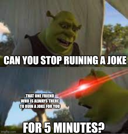 STOP RUINING JOKES | CAN YOU STOP RUINING A JOKE; THAT ONE FRIEND WHO IS ALWAYS THERE TO RUIN A JOKE FOR YOU; FOR 5 MINUTES? | image tagged in can you stop for 5 minutes | made w/ Imgflip meme maker