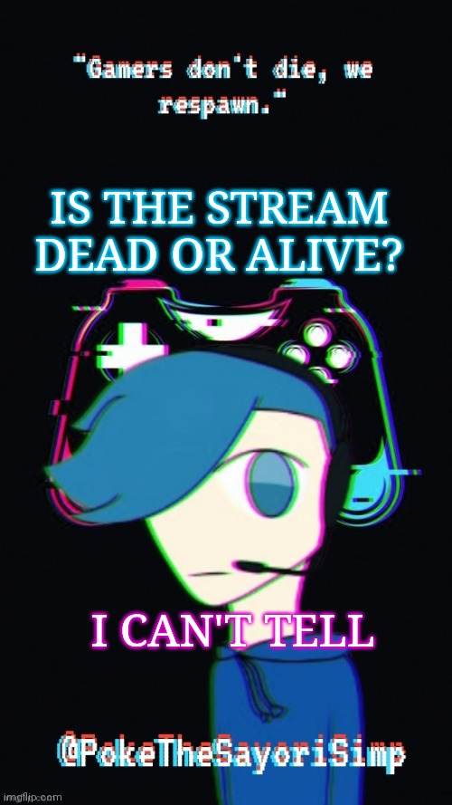 Pokes third gaming temp | IS THE STREAM DEAD OR ALIVE? I CAN'T TELL | image tagged in pokes third gaming temp | made w/ Imgflip meme maker