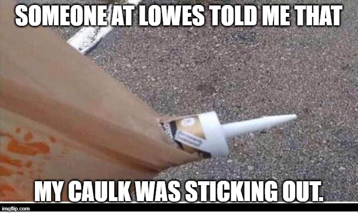 meme by Brad caulk sticking out | SOMEONE AT LOWES TOLD ME THAT; MY CAULK WAS STICKING OUT. | image tagged in humor | made w/ Imgflip meme maker
