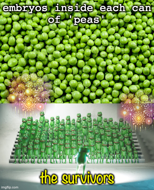 Life is a Gift | embryos inside each can
of 'peas'; the survivors | made w/ Imgflip meme maker