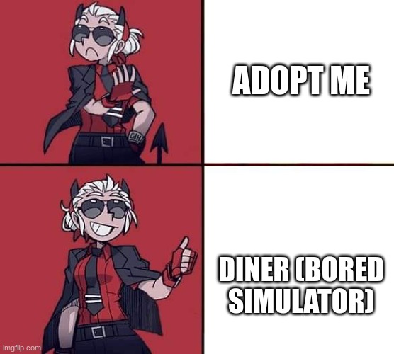 Helltaker Justice Template | ADOPT ME; DINER (BORED SIMULATOR) | image tagged in helltaker justice template | made w/ Imgflip meme maker