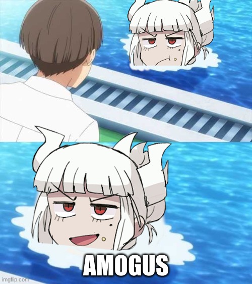 sus | AMOGUS | image tagged in demon mom of the pool | made w/ Imgflip meme maker