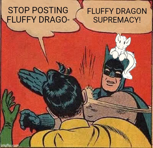 Batman Slapping Robin Meme | STOP POSTING FLUFFY DRAGO-; FLUFFY DRAGON SUPREMACY! | image tagged in memes,batman slapping robin | made w/ Imgflip meme maker