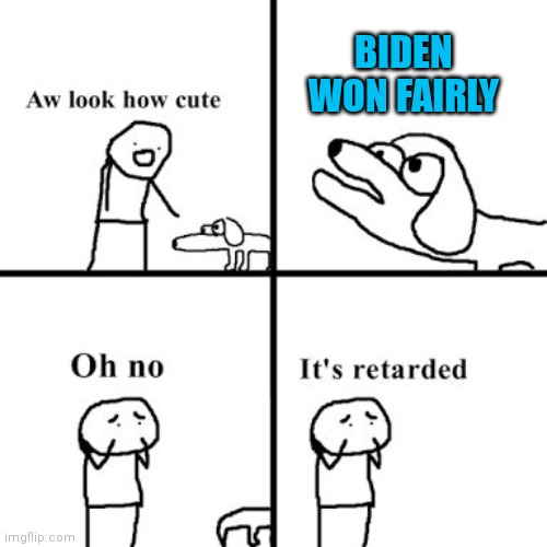 Oh no its retarted | BIDEN WON FAIRLY | image tagged in oh no its retarted | made w/ Imgflip meme maker