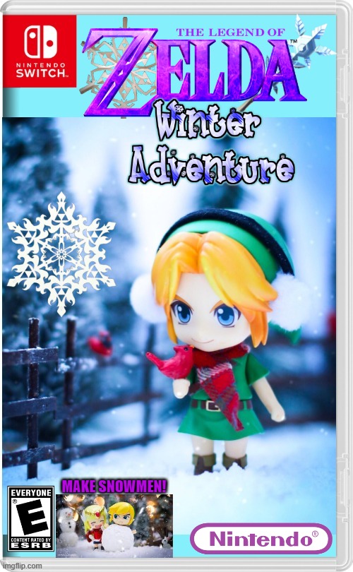 ZELDA WINTER! | MAKE SNOWMEN! | image tagged in nintendo switch,winter,the legend of zelda,link,snowman,fake switch games | made w/ Imgflip meme maker
