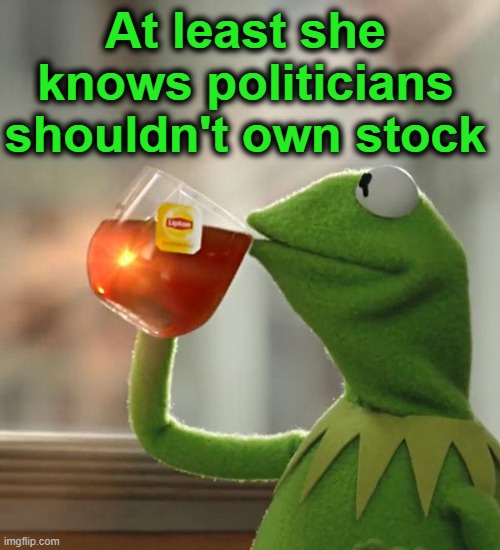 But That's None Of My Business Meme | At least she knows politicians shouldn't own stock | image tagged in memes,but that's none of my business,kermit the frog | made w/ Imgflip meme maker