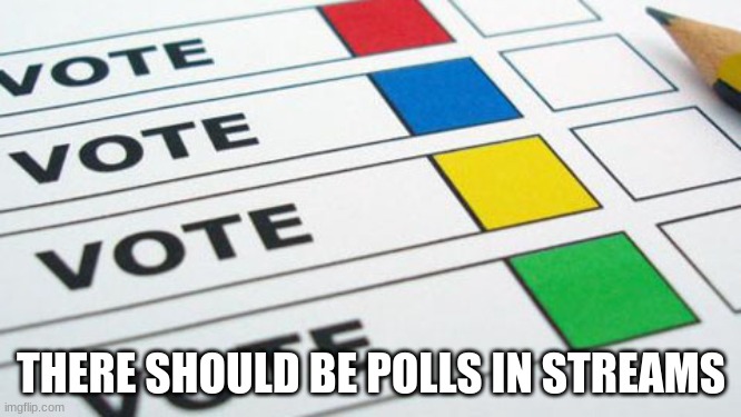 something to decide to vote instead of people using strawpoll | THERE SHOULD BE POLLS IN STREAMS | image tagged in political poll | made w/ Imgflip meme maker