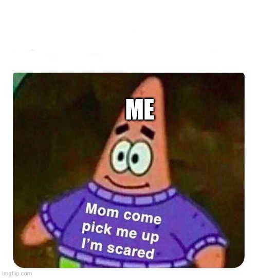 Patrick Mom come pick me up I'm scared | ME | image tagged in patrick mom come pick me up i'm scared | made w/ Imgflip meme maker