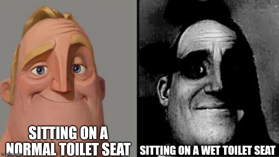 I hate when that happens | SITTING ON A NORMAL TOILET SEAT; SITTING ON A WET TOILET SEAT | image tagged in memes | made w/ Imgflip meme maker