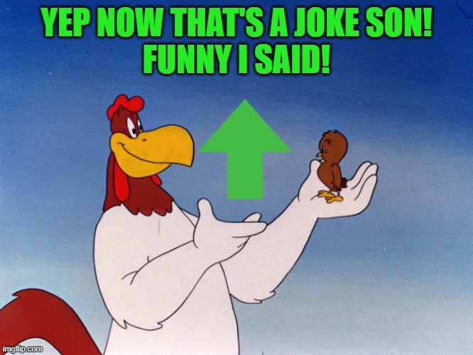 YEP NOW THAT'S A JOKE SON!
FUNNY I SAID! | image tagged in foghorn explaining something | made w/ Imgflip meme maker