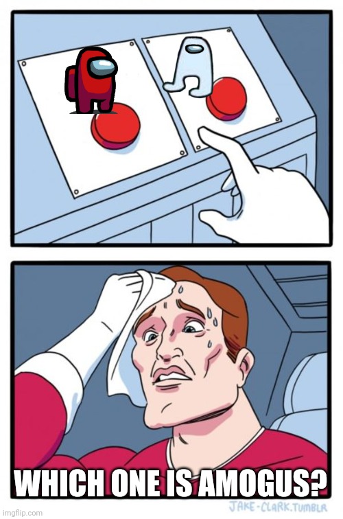 Two Buttons | WHICH ONE IS AMOGUS? | image tagged in memes,two buttons | made w/ Imgflip meme maker