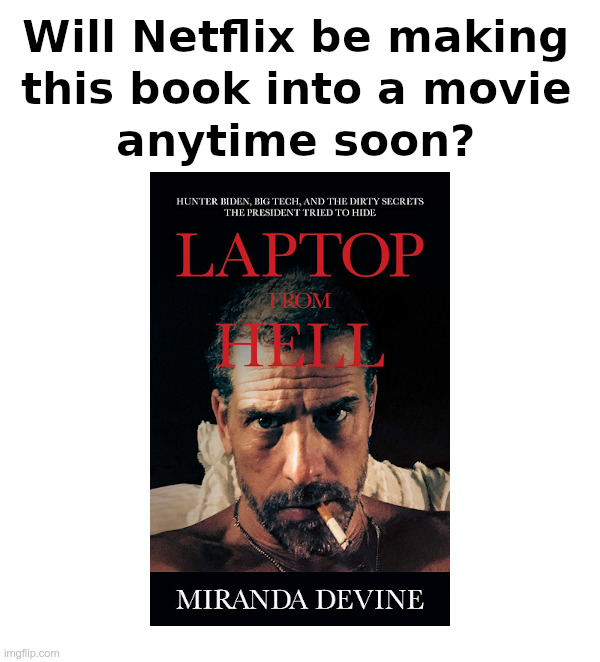 Will Netflix be making this book into a movie? | image tagged in hunter biden,joe biden,made in china,laptop,censored,big tech | made w/ Imgflip meme maker