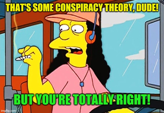 Otto | THAT'S SOME CONSPIRACY THEORY, DUDE! BUT YOU'RE TOTALLY RIGHT! | image tagged in otto | made w/ Imgflip meme maker