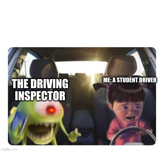 Boo driving | ME: A STUDENT DRIVER; THE DRIVING INSPECTOR | image tagged in boo driving | made w/ Imgflip meme maker