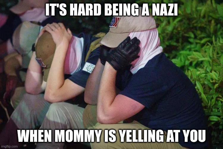 Patwiot Fwont | IT'S HARD BEING A NAZI; WHEN MOMMY IS YELLING AT YOU | image tagged in patwiot fwont | made w/ Imgflip meme maker