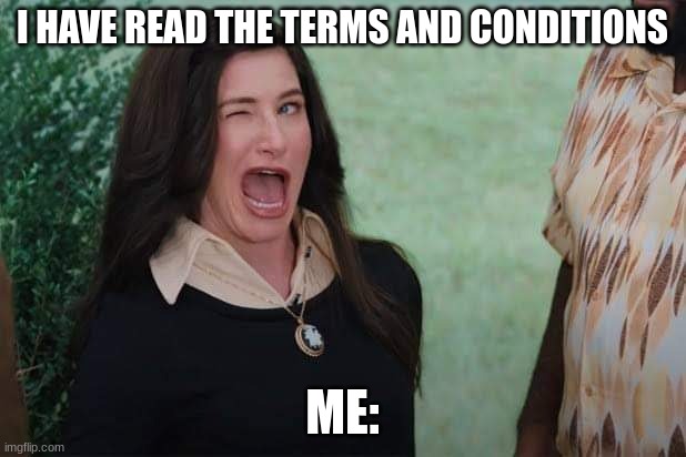 Wink Wink | I HAVE READ THE TERMS AND CONDITIONS; ME: | image tagged in wandavision agnes wink | made w/ Imgflip meme maker