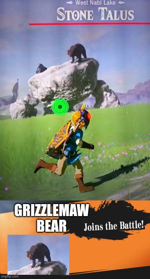 A 3 WAY FIGHT! | GRIZZLEMAW BEAR | image tagged in smash bros,the legend of zelda breath of the wild,legend of zelda,bear,joins the battle | made w/ Imgflip meme maker