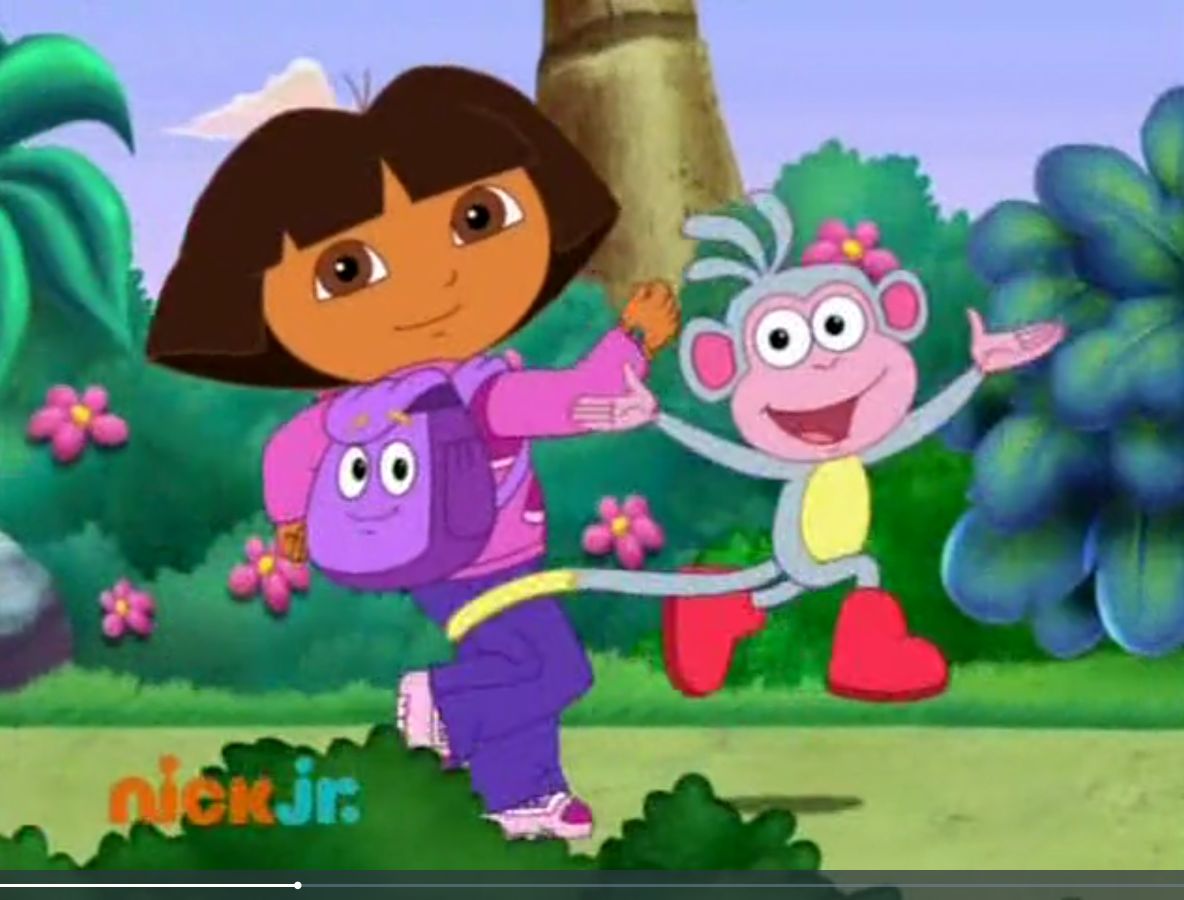 Boots Jumping While Dora Is Running Blank Meme Template