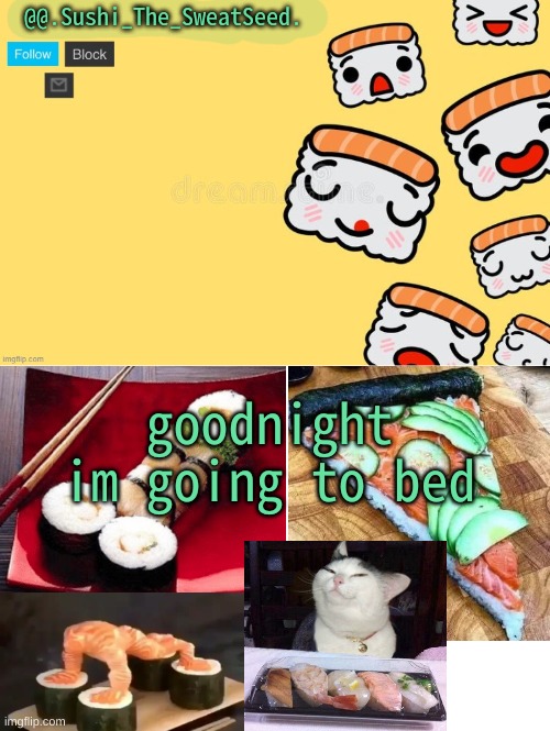 goodnight | goodnight im going to bed | image tagged in sushi_the_sweatseed,goodnight | made w/ Imgflip meme maker