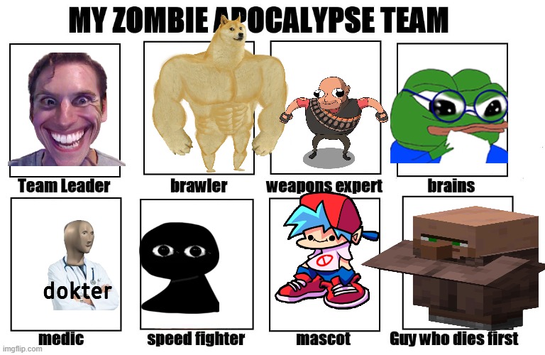 me | image tagged in my zombie apocalypse team v2 memes,hahaha | made w/ Imgflip meme maker