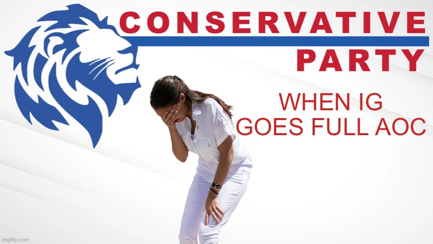 Conservative Party of Imgflip is Blind | WHEN IG GOES FULL AOC | image tagged in conservative party of imgflip is blind | made w/ Imgflip meme maker