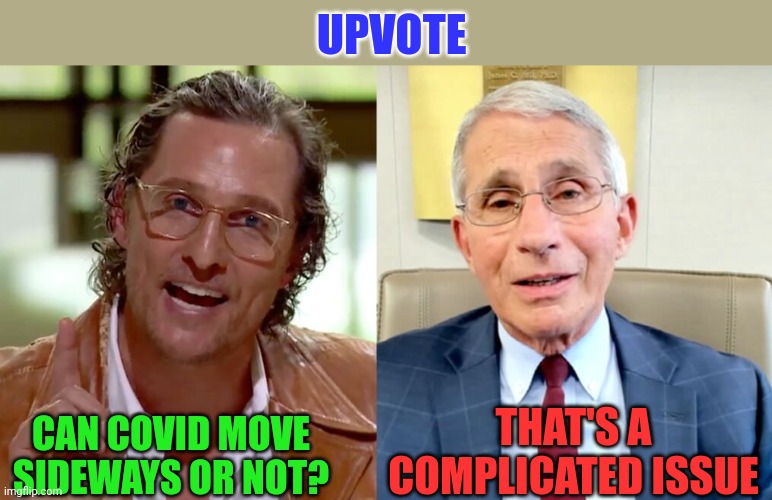 CAN COVID MOVE SIDEWAYS OR NOT? THAT'S A COMPLICATED ISSUE UPVOTE | made w/ Imgflip meme maker