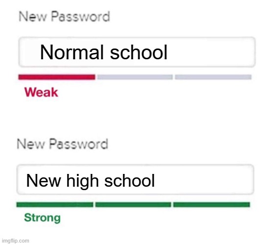 That one math in class | Normal school; New high school | image tagged in new password,memes | made w/ Imgflip meme maker