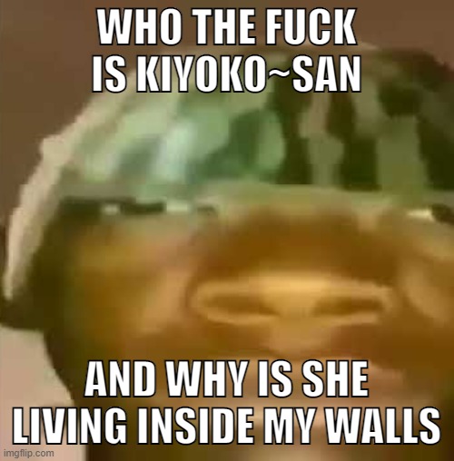 shitpost | WHO THE FUCK IS KIYOKO~SAN AND WHY IS SHE LIVING INSIDE MY WALLS | image tagged in shitpost | made w/ Imgflip meme maker