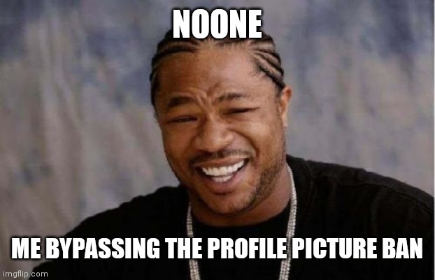 Yo Dawg Heard You |  NOONE; ME BYPASSING THE PROFILE PICTURE BAN | image tagged in memes,yo dawg heard you | made w/ Imgflip meme maker